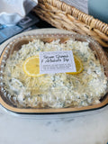 Lemon Caper Spinach Artichoke Dip