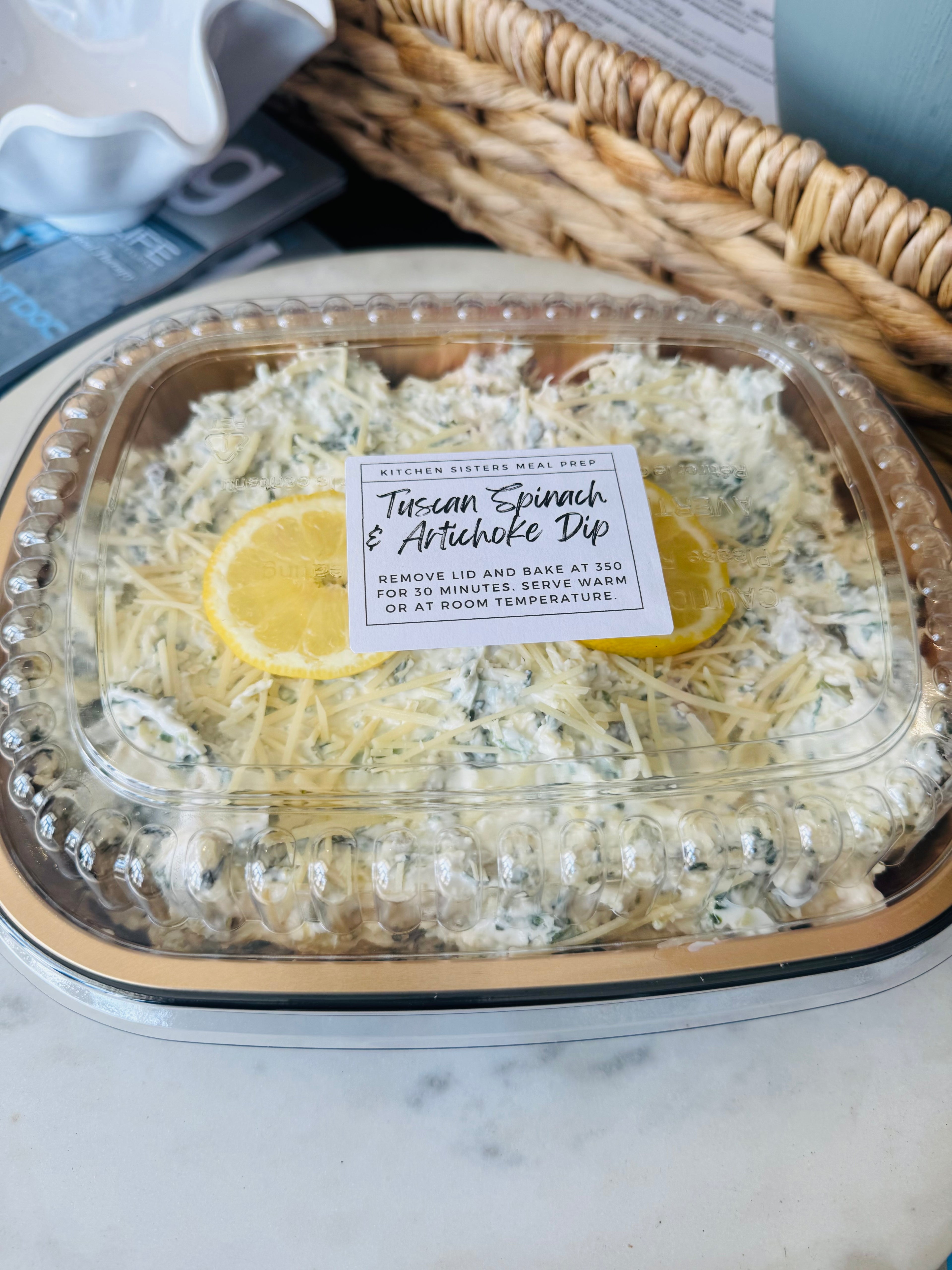 Lemon Caper Spinach Artichoke Dip